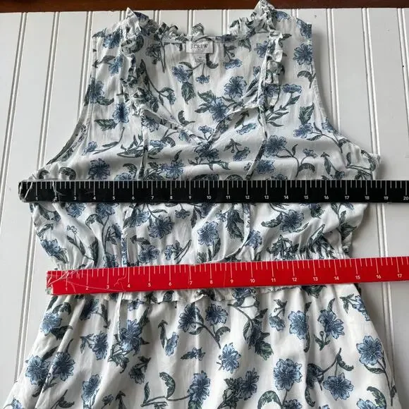 J. Crew printed Cotton tie-front midi dress white and blue floral pattern Size 6 - Picture 11 of 13